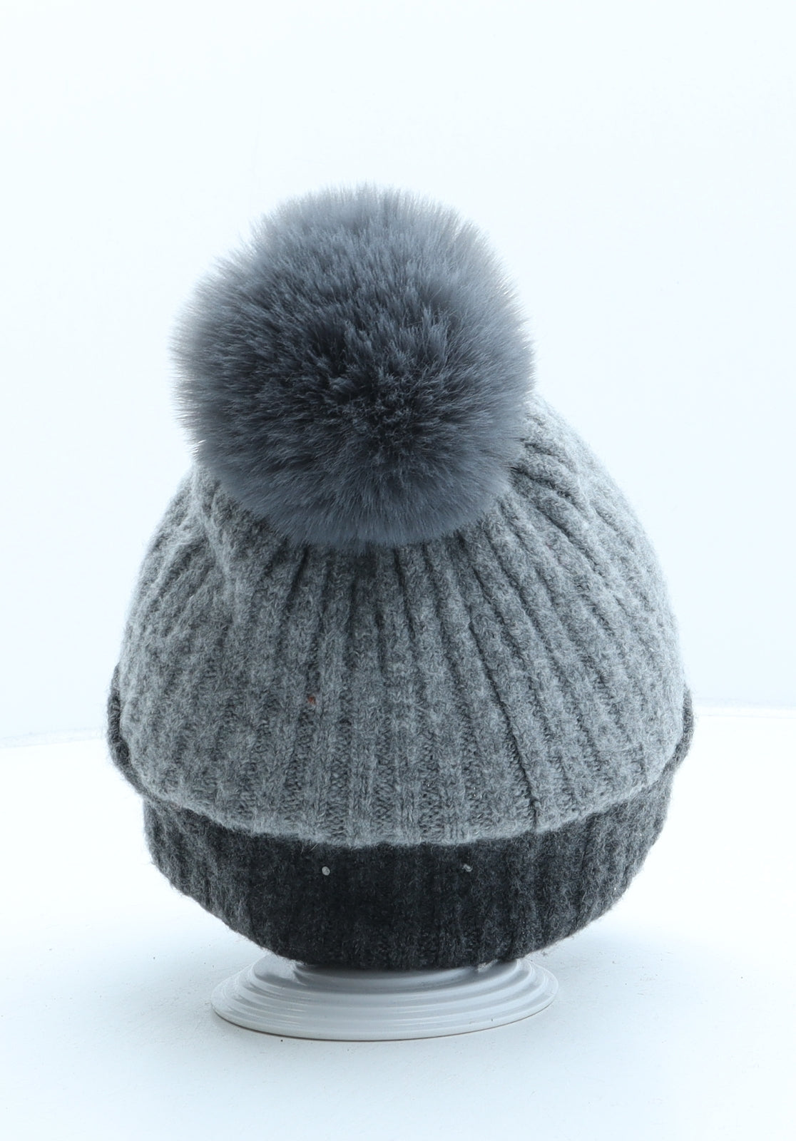 F&F Womens Grey Acrylic Bobble Hat One Size