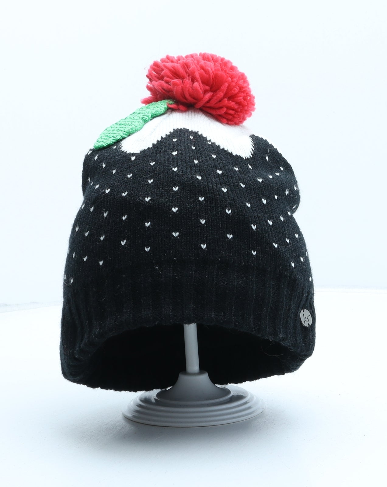 Preworn Womens Black Acrylic Bobble Hat One Size - Christmas Pudding