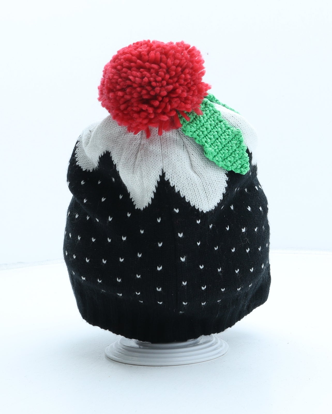 Preworn Womens Black Acrylic Bobble Hat One Size - Christmas Pudding