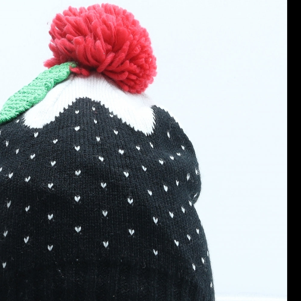 Preworn Womens Black Acrylic Bobble Hat One Size - Christmas Pudding