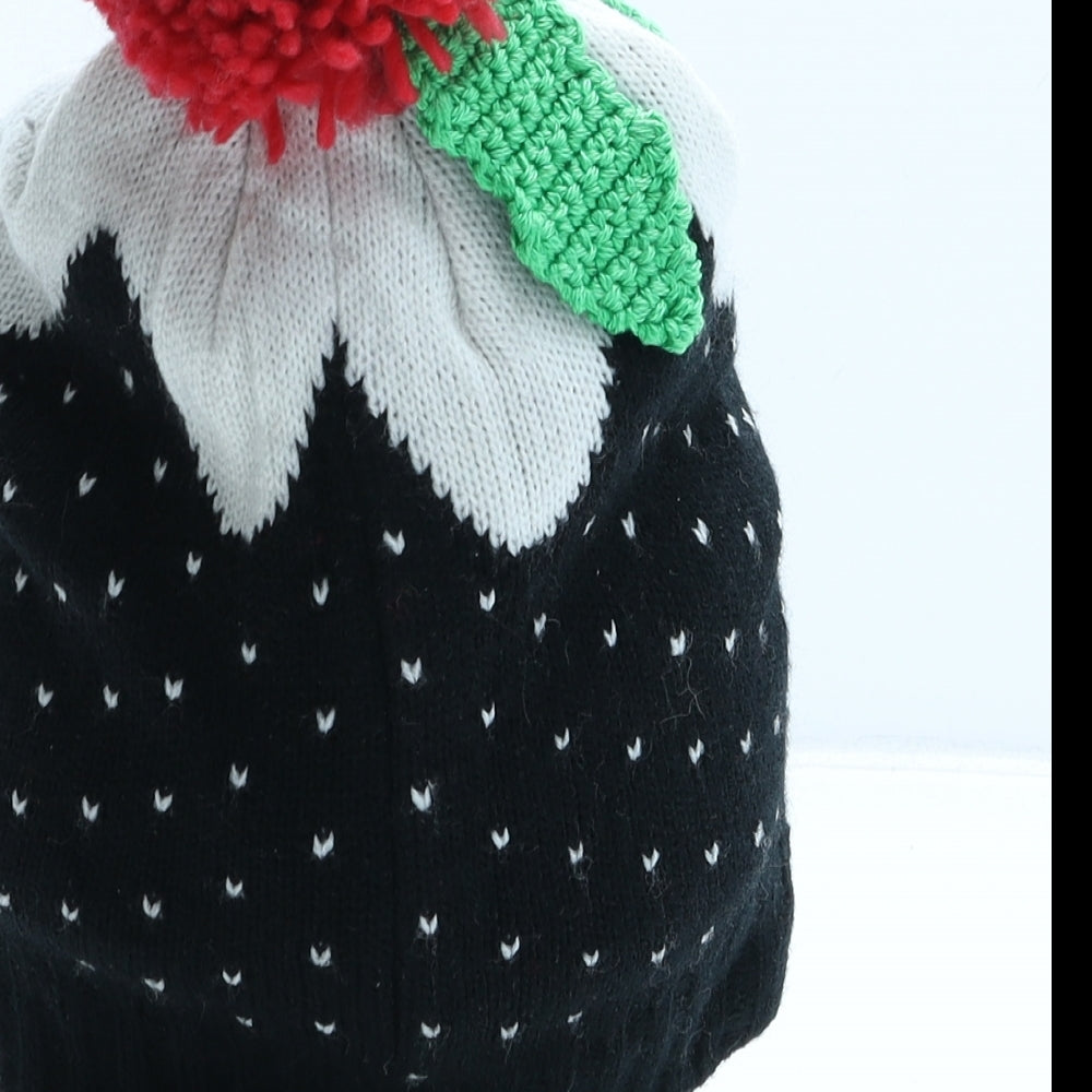 Preworn Womens Black Acrylic Bobble Hat One Size - Christmas Pudding