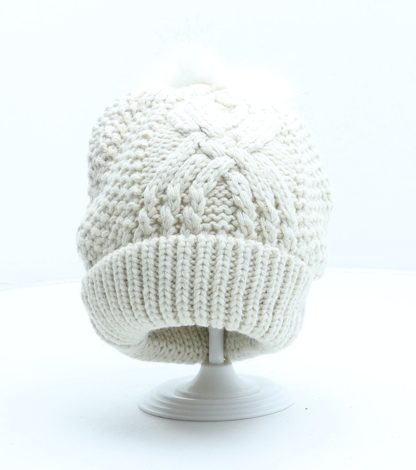 George Womens Ivory Acrylic Bobble Hat One Size