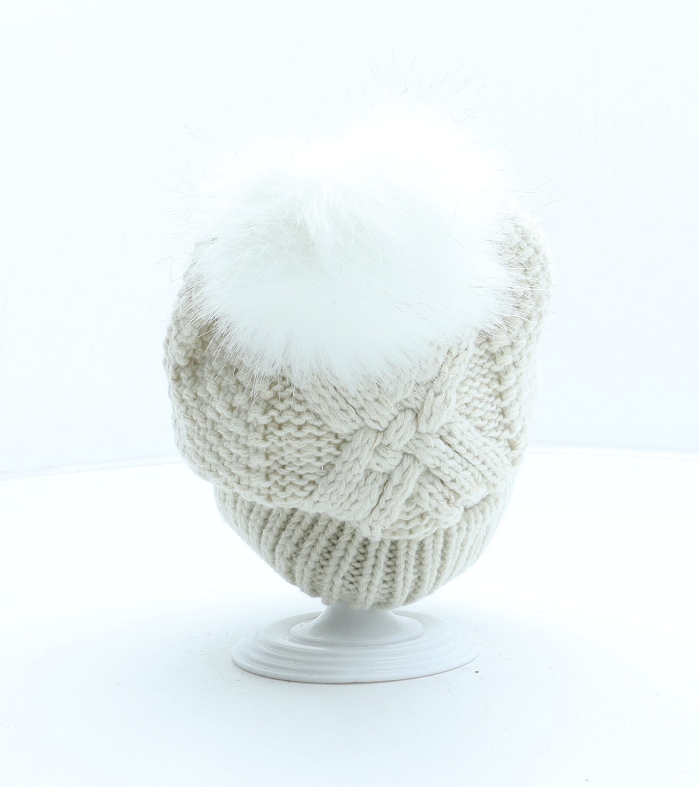 George Womens Ivory Acrylic Bobble Hat One Size