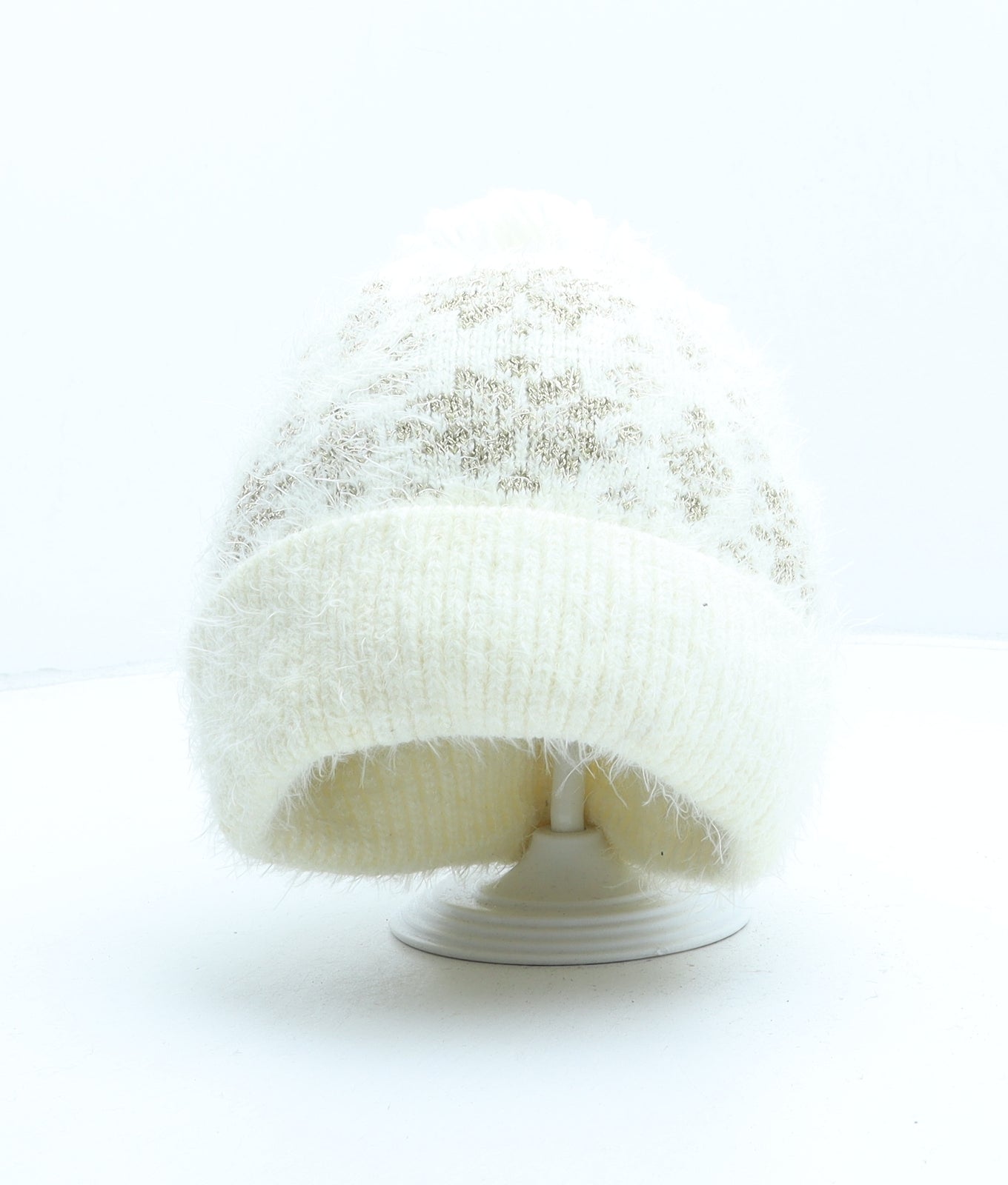 Preworn Womens Beige Geometric Acrylic Bobble Hat One Size - Snowflakes