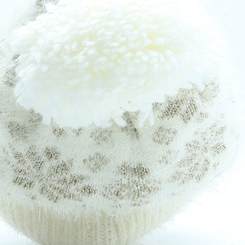 Preworn Womens Beige Geometric Acrylic Bobble Hat One Size - Snowflakes