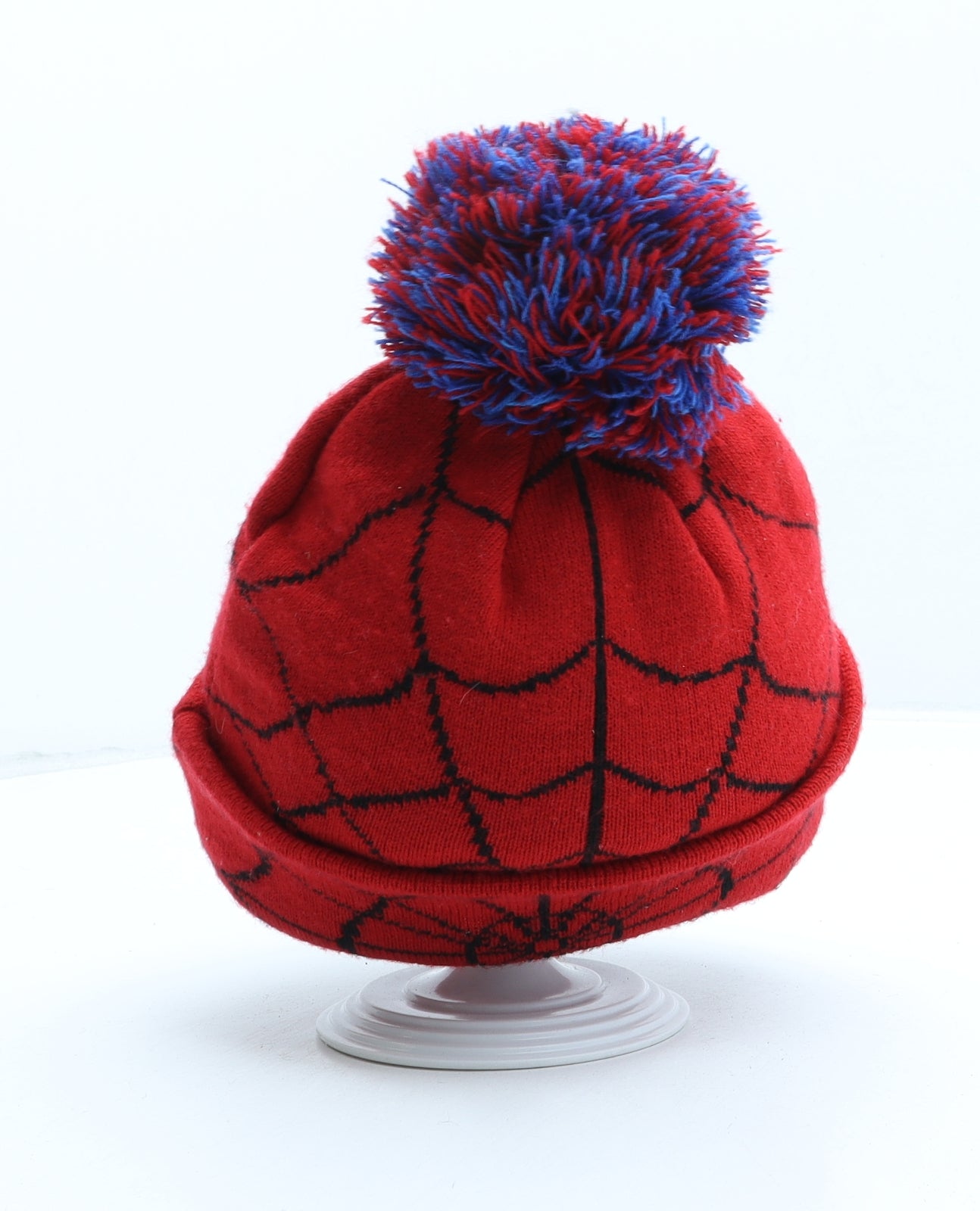 Marvel Boys Red Geometric Acrylic Bobble Hat One Size - Spiderman