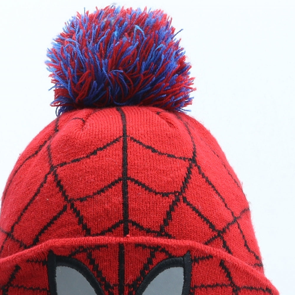 Marvel Boys Red Geometric Acrylic Bobble Hat One Size - Spiderman