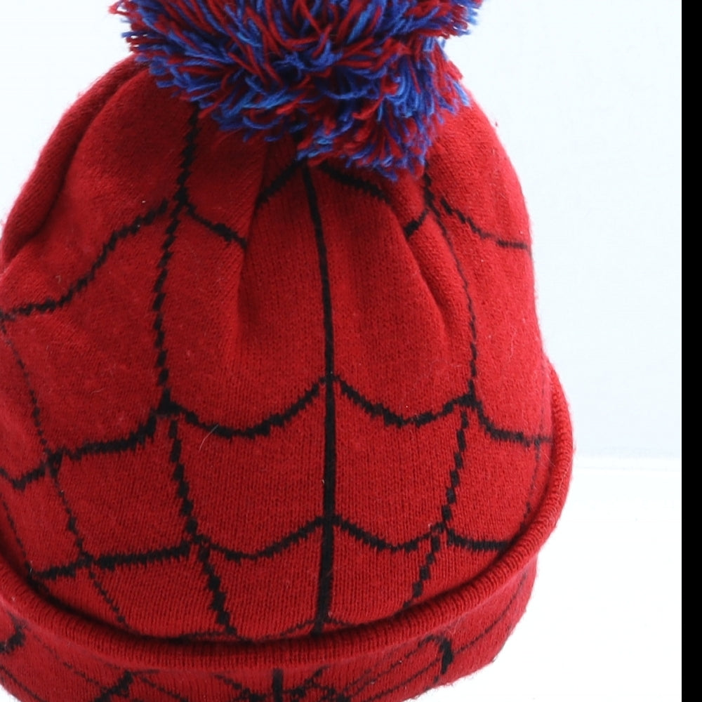 Marvel Boys Red Geometric Acrylic Bobble Hat One Size - Spiderman