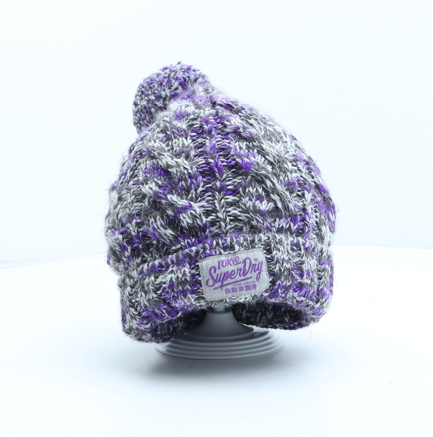 Superdry Womens Purple Acrylic Bobble Hat One Size
