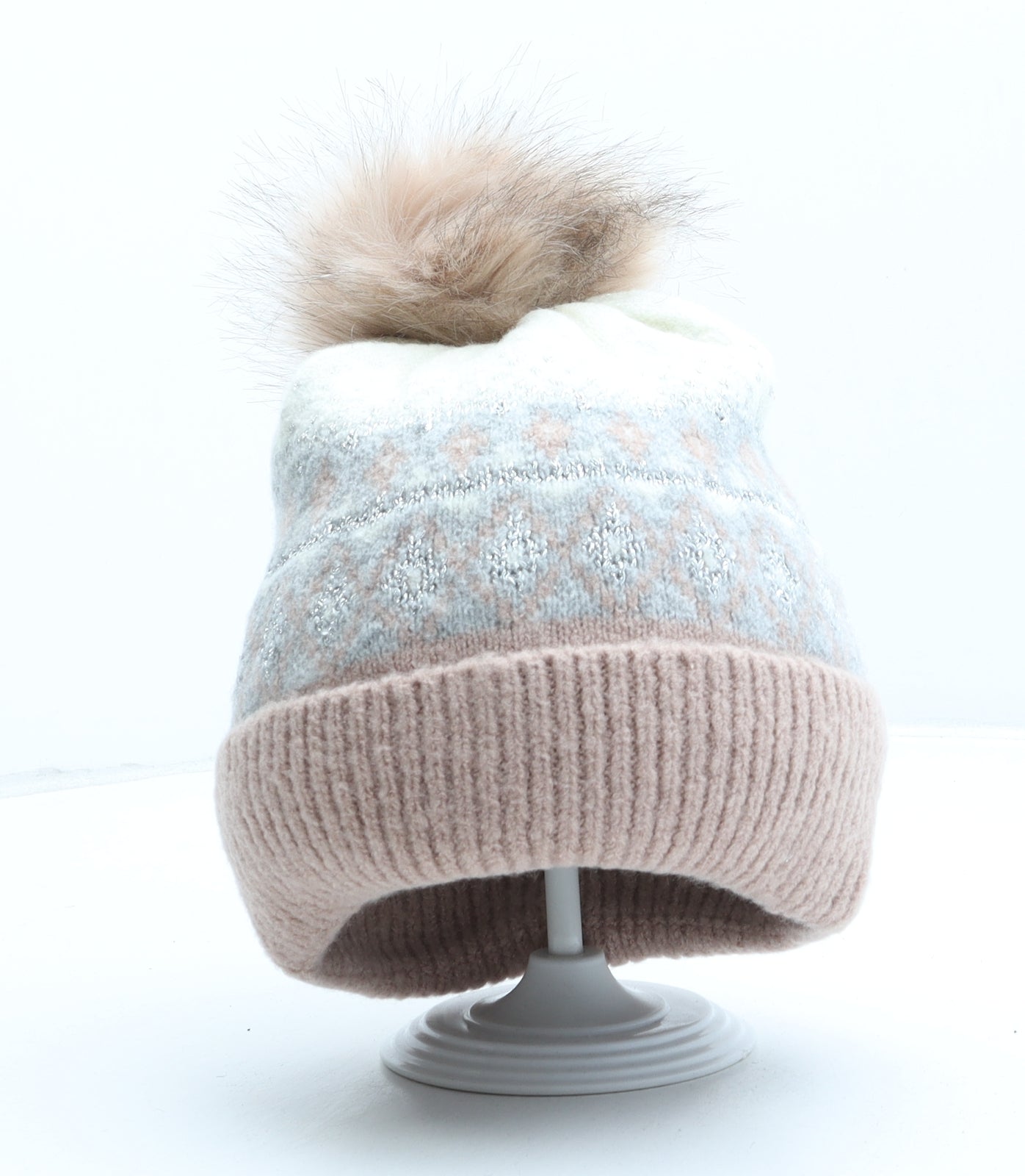 George Womens Multicoloured Argyle/Diamond Acrylic Bobble Hat One Size