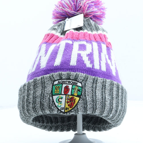 One Club One Country Womens Purple Acrylic Bobble Hat One Size - Aontroim GAA