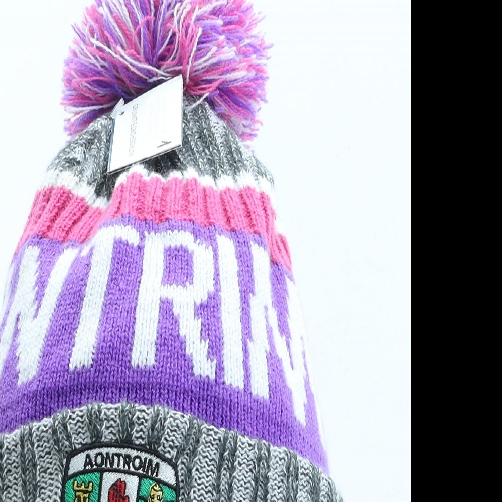 One Club One Country Womens Purple Acrylic Bobble Hat One Size - Aontroim GAA