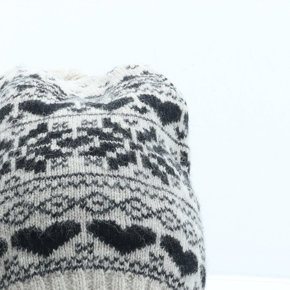 Accessorize Womens Beige Geometric Wool Bobble Hat One Size