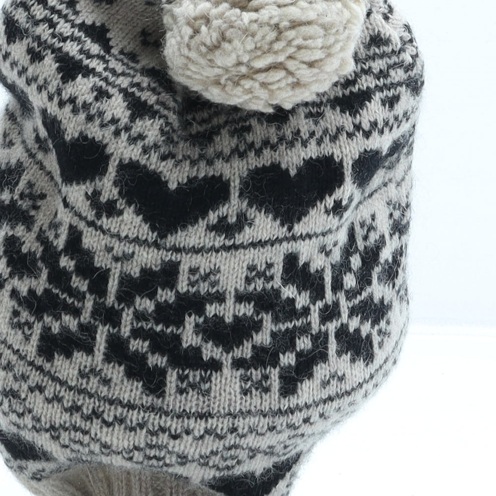 Accessorize Womens Beige Geometric Wool Bobble Hat One Size