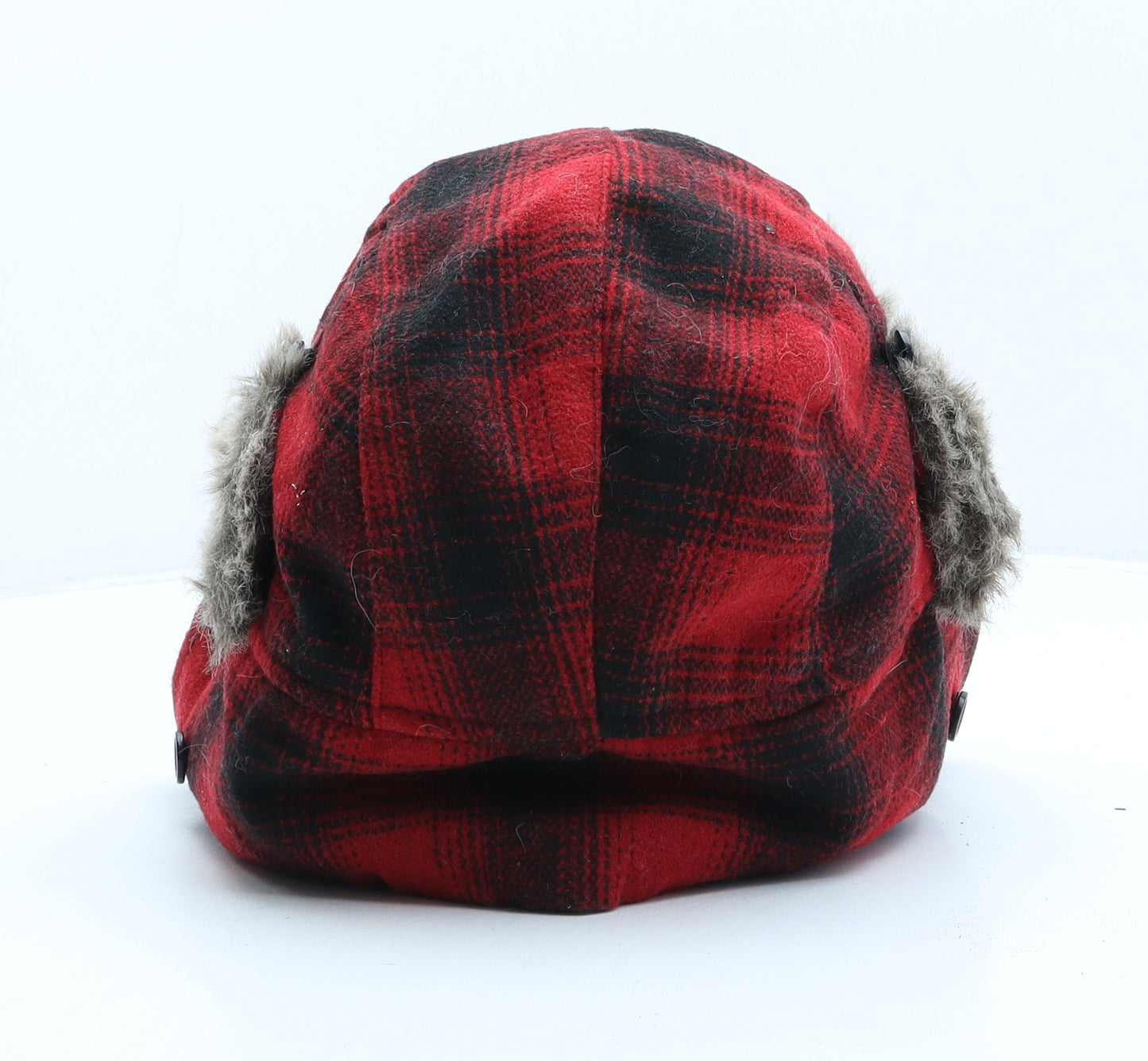 New Look Womens Red Plaid Polyester Trapper Hat One Size