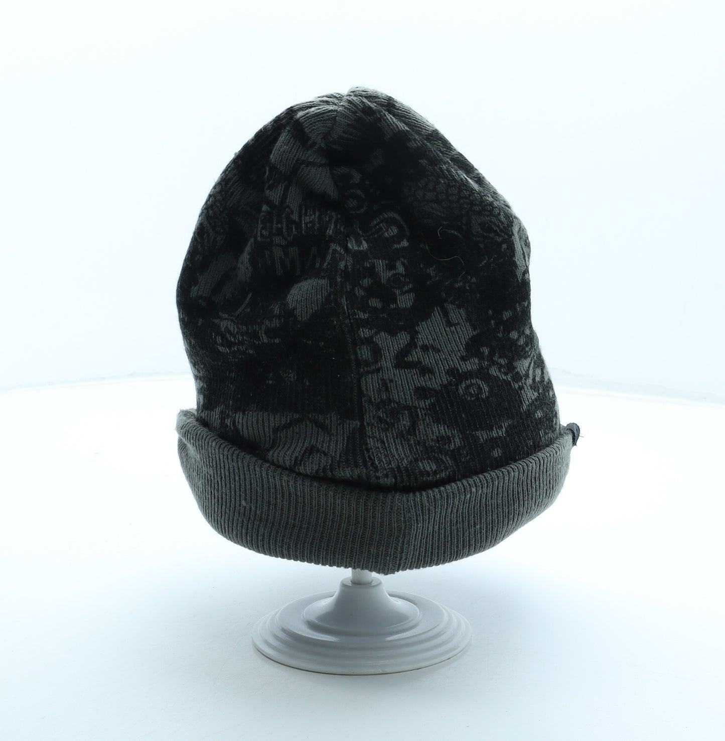 Mango Mens Grey Geometric Acrylic Beanie One Size - Slogan Peaked front