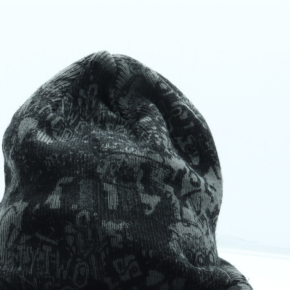 Mango Mens Grey Geometric Acrylic Beanie One Size - Slogan Peaked front