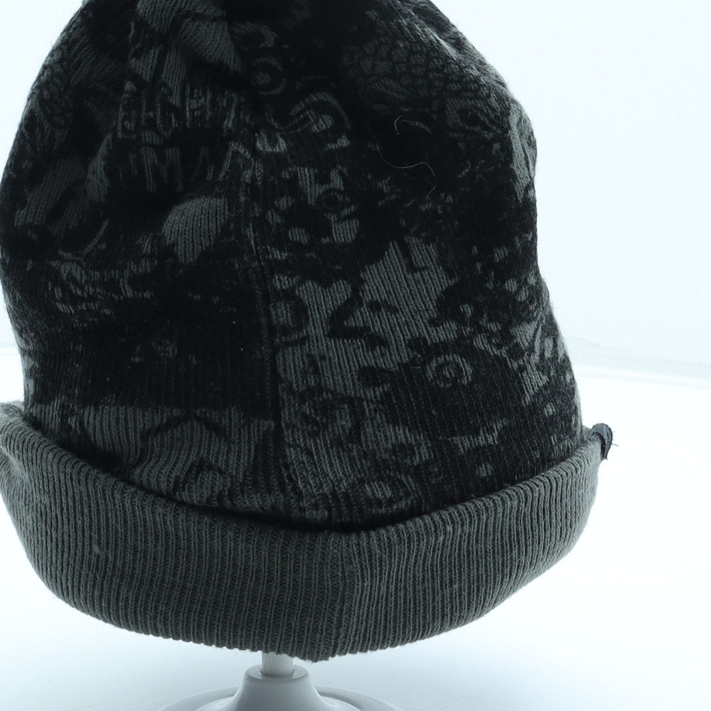 Mango Mens Grey Geometric Acrylic Beanie One Size - Slogan Peaked front