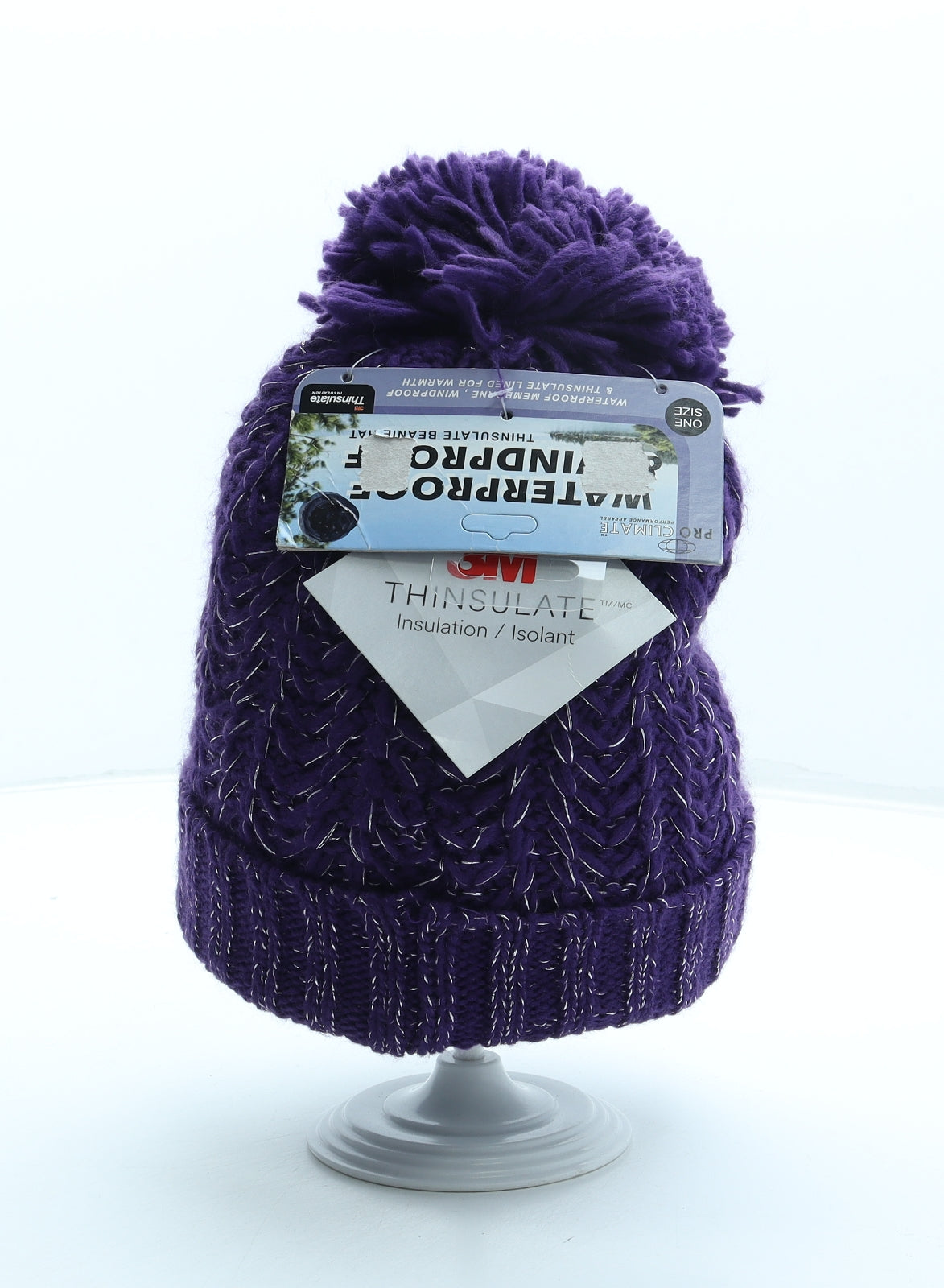 Thinsulate Womens Purple Acrylic Bobble Hat One Size