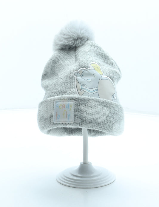 Primark Girls Grey Geometric Acrylic Bobble Hat Size S - Dumbo