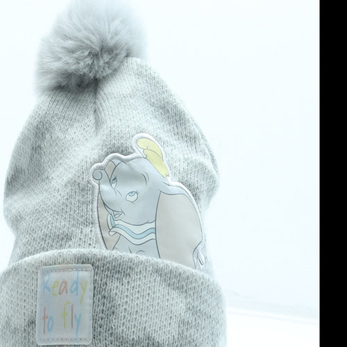 Primark Girls Grey Geometric Acrylic Bobble Hat Size S - Dumbo