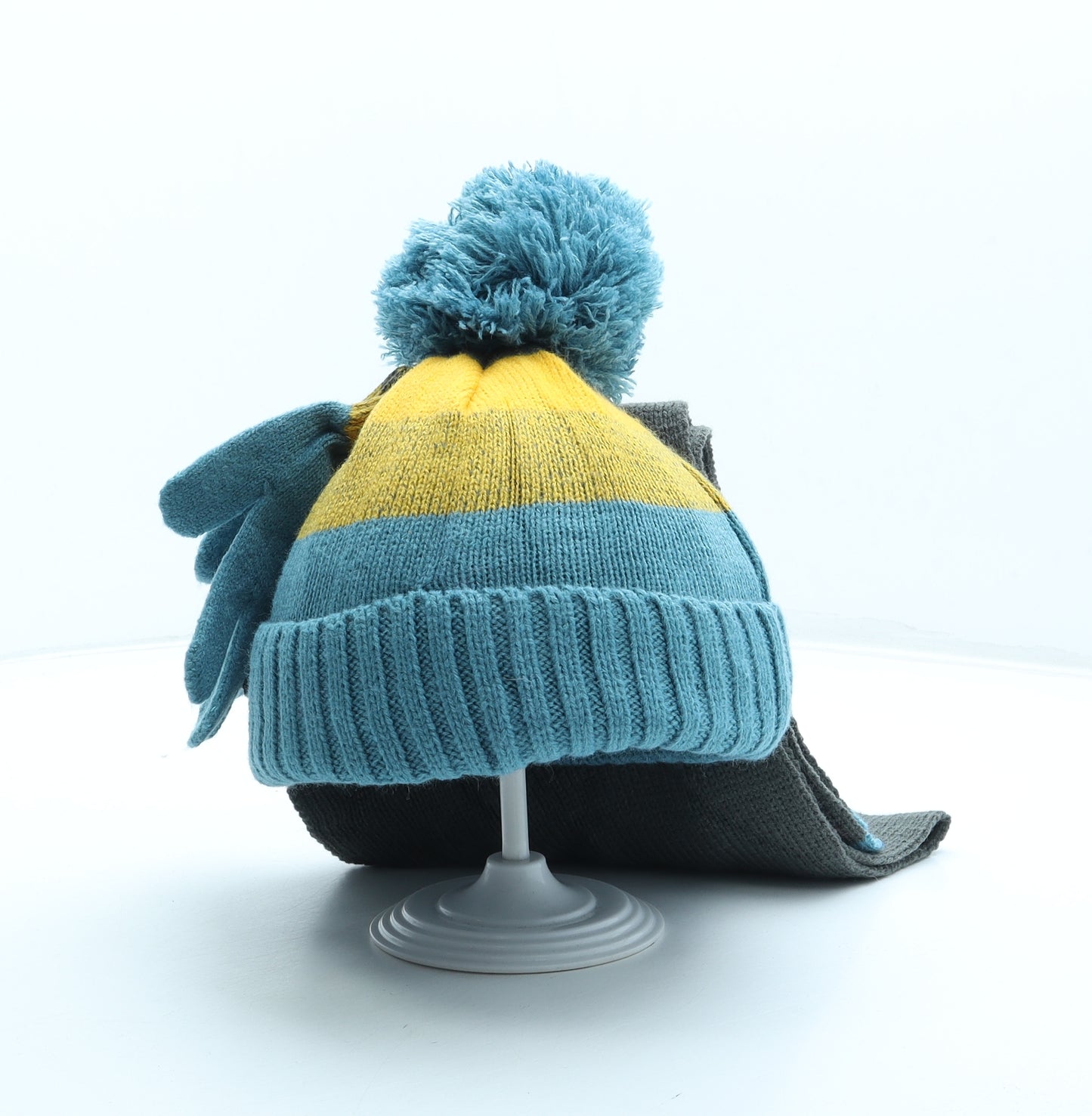 TU Boys Multicoloured Striped Acrylic Bobble Hat Size S