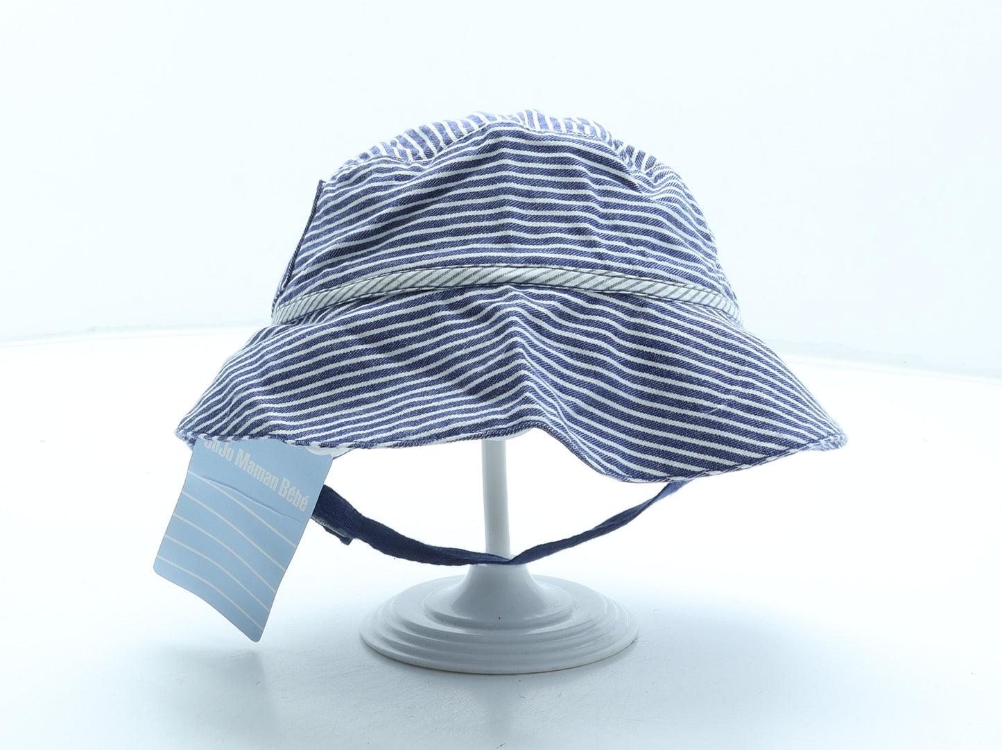 JoJo Maman Bébé Boys Blue Striped Cotton Bucket Hat Size S - Sailor Nautical
