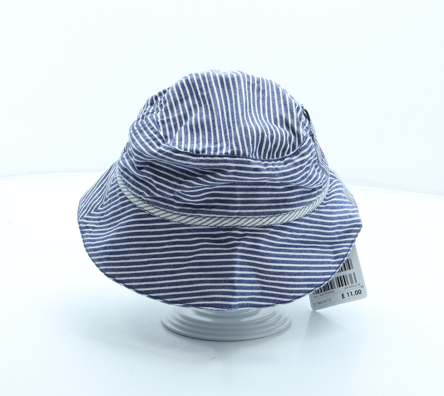 JoJo Maman Bébé Boys Blue Striped Cotton Bucket Hat Size S - Sailor Nautical