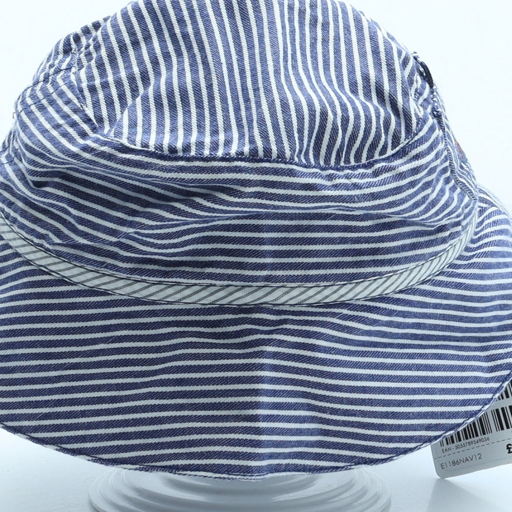 JoJo Maman Bébé Boys Blue Striped Cotton Bucket Hat Size S - Sailor Nautical
