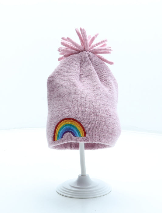 George Girls Pink Acrylic Bobble Hat Size S - Rainbow