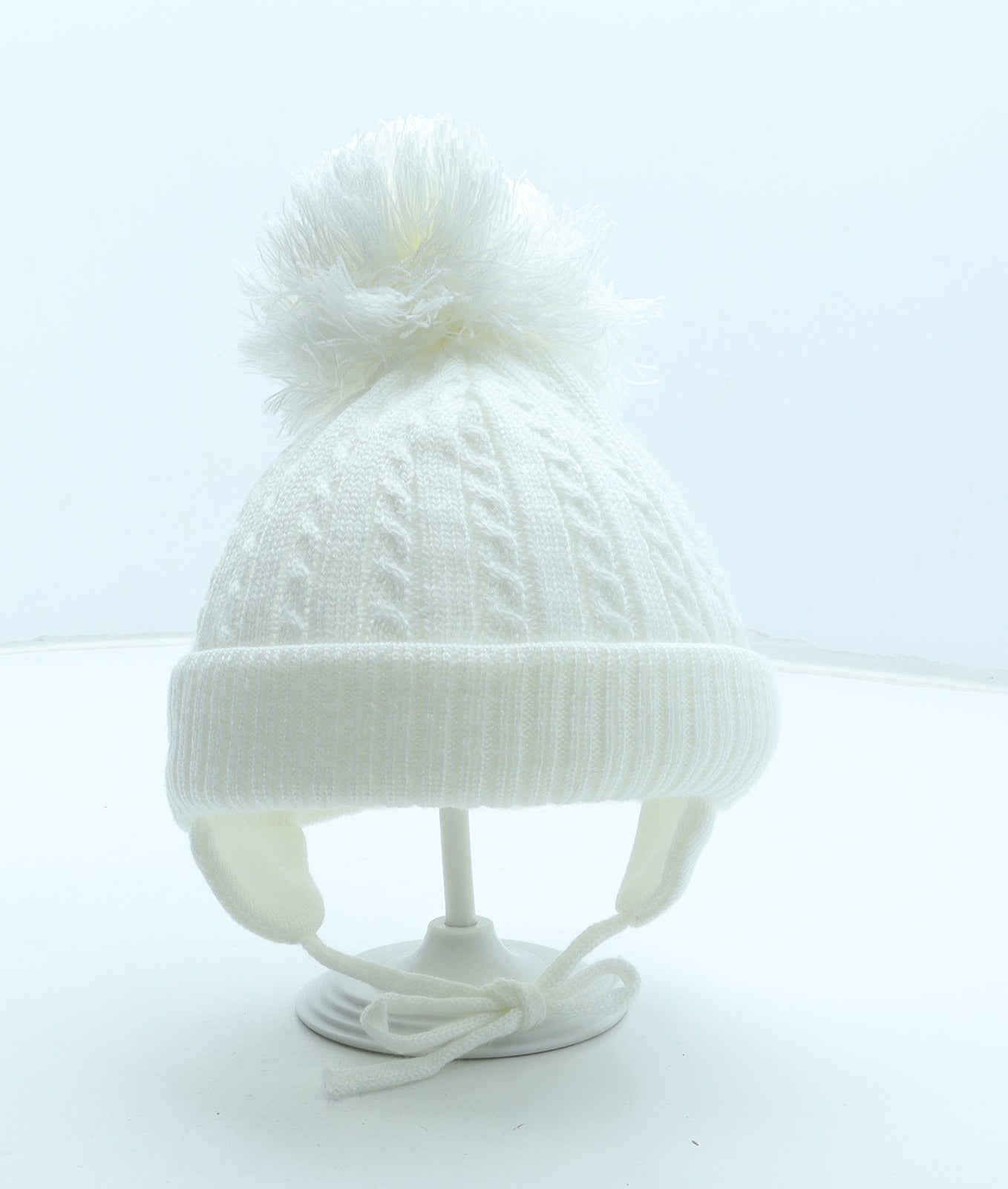 Satila Girls White Acrylic Bobble Hat Size S