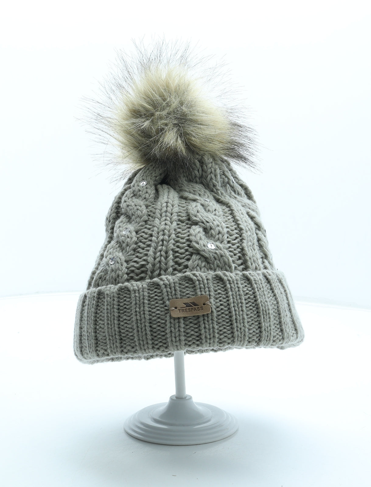 Trespass Womens Beige Acrylic Bobble Hat One Size - Faux fur