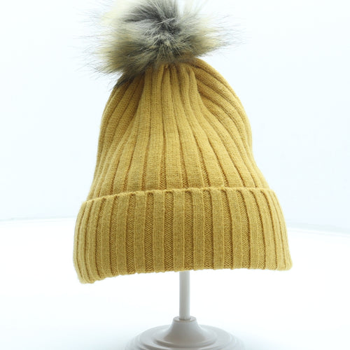 Primark Womens Yellow Acrylic Bobble Hat One Size - Faux fur