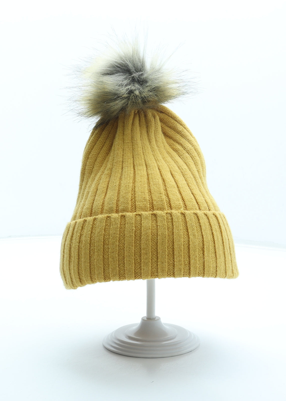 Primark Womens Yellow Acrylic Bobble Hat One Size - Faux fur