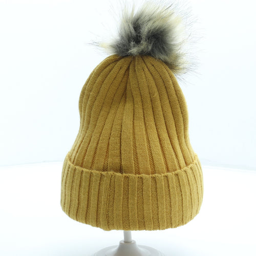 Primark Womens Yellow Acrylic Bobble Hat One Size - Faux fur