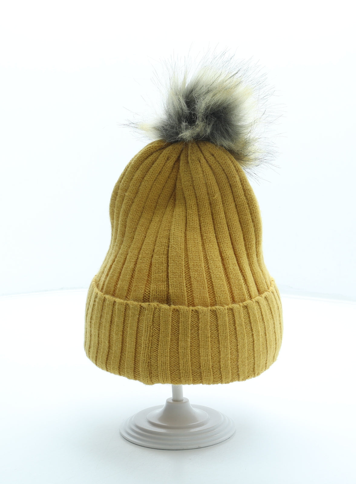 Primark Womens Yellow Acrylic Bobble Hat One Size - Faux fur