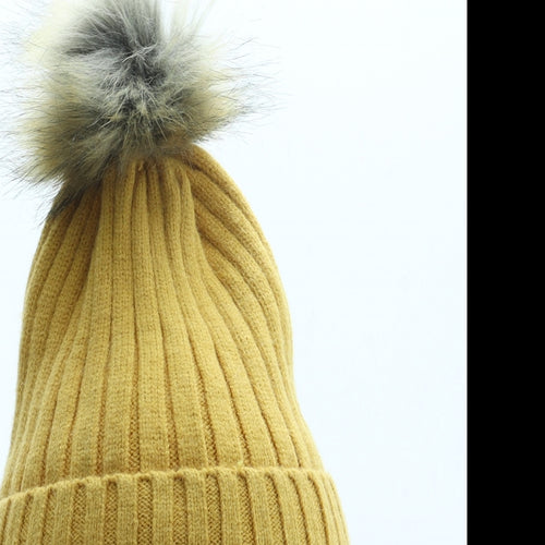 Primark Womens Yellow Acrylic Bobble Hat One Size - Faux fur