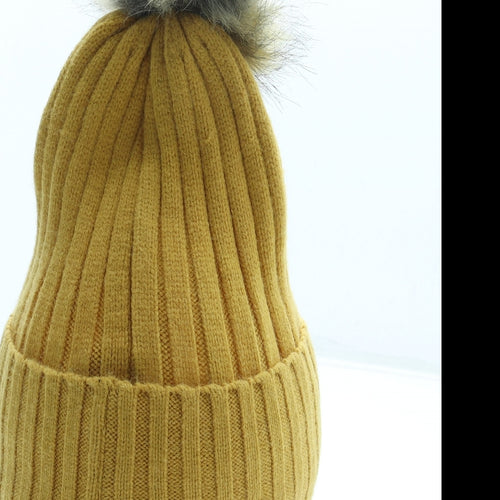 Primark Womens Yellow Acrylic Bobble Hat One Size - Faux fur