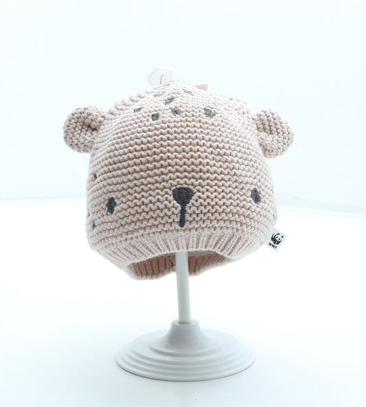 F&F Girls Pink Animal Print Acrylic Beanie One Size - Leopard Ears