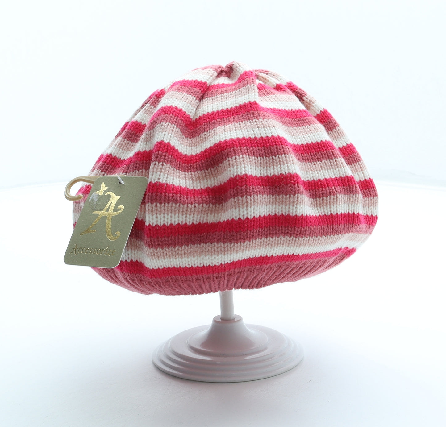 Accessorize Womens Pink Striped Acrylic Beanie One Size