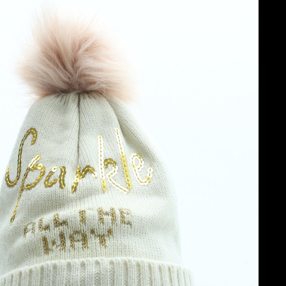 George Womens Beige Acrylic Bobble Hat One Size - Sparkle all the way