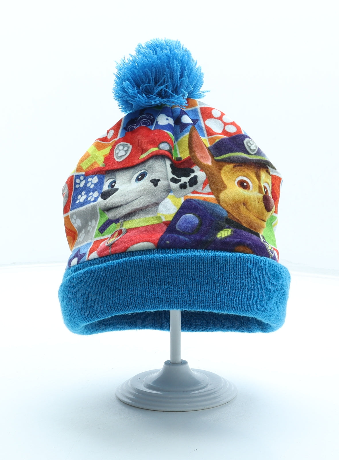 Nicklelodeon Boys Blue Geometric Acrylic Bobble Hat One Size - Paw Patrol