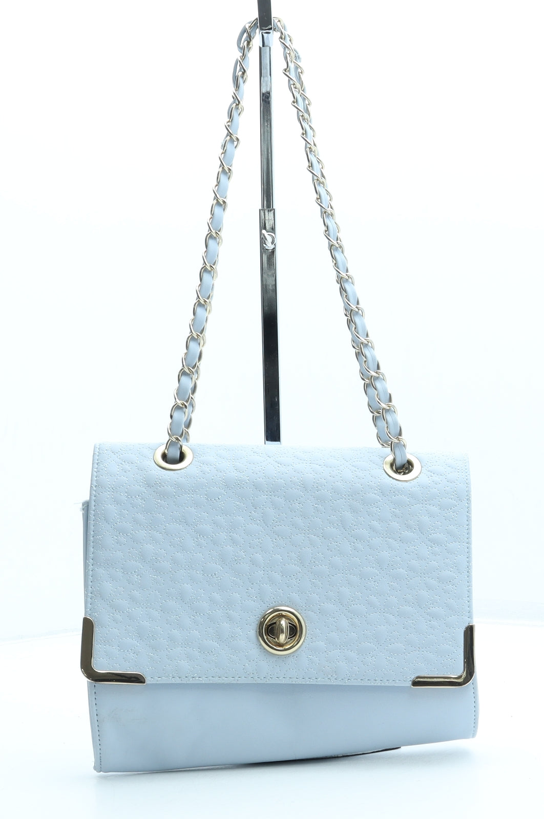 New Look Womens Blue Geometric Polyurethane Shoulder Bag Size Small