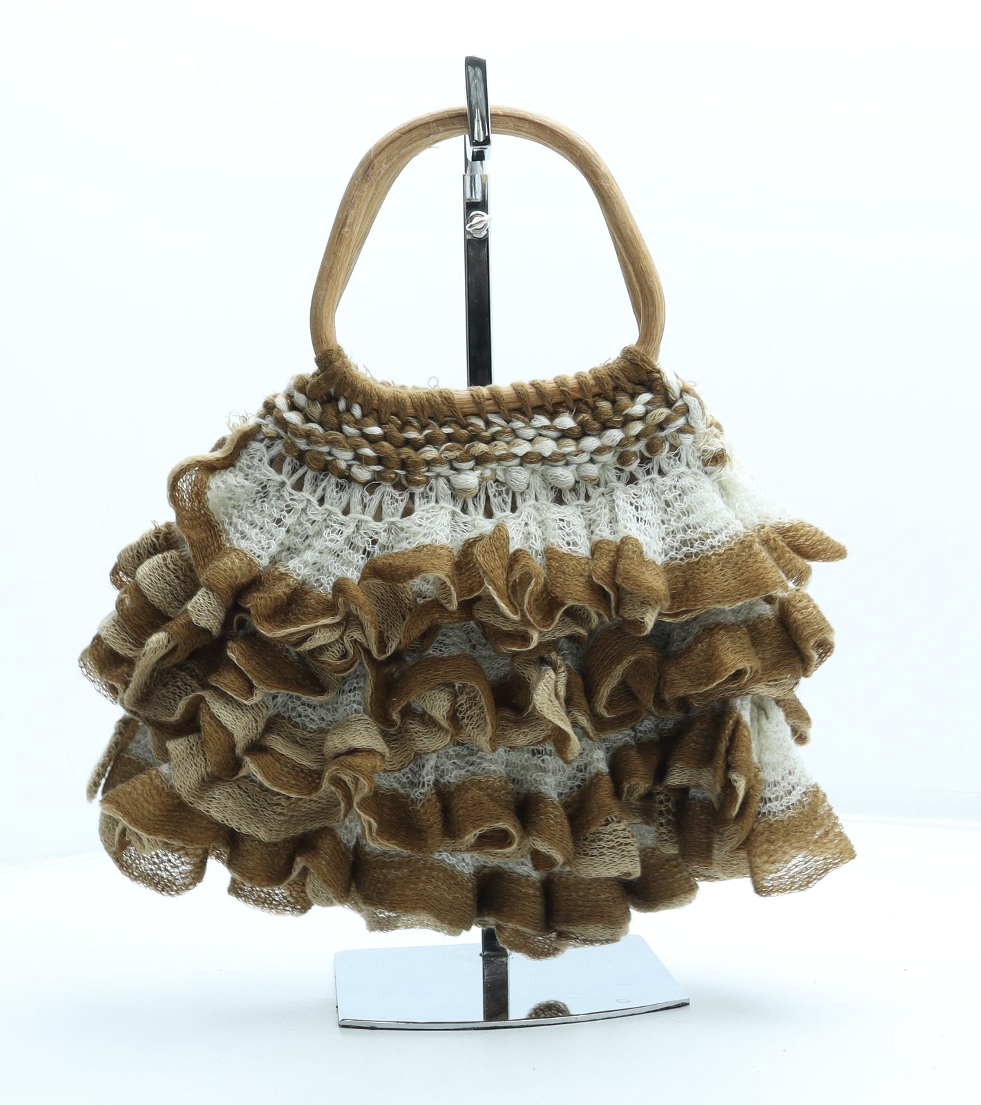 Preworn Womens Brown Geometric Polyester Top Handle Bag Size Small