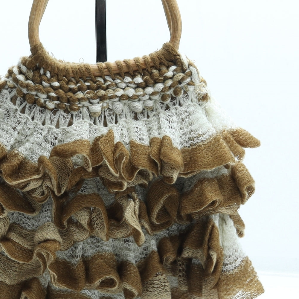 Preworn Womens Brown Geometric Polyester Top Handle Bag Size Small