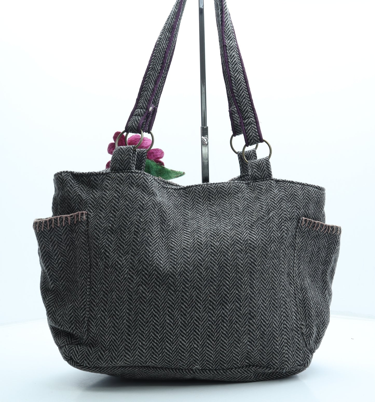 Shruti Womens Multicoloured Herringbone Wool Shoulder Bag Size Medium - Flower Detail