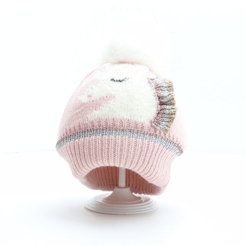 Preworn Girls Pink Acrylic Bobble Hat One Size - Unicorn Design