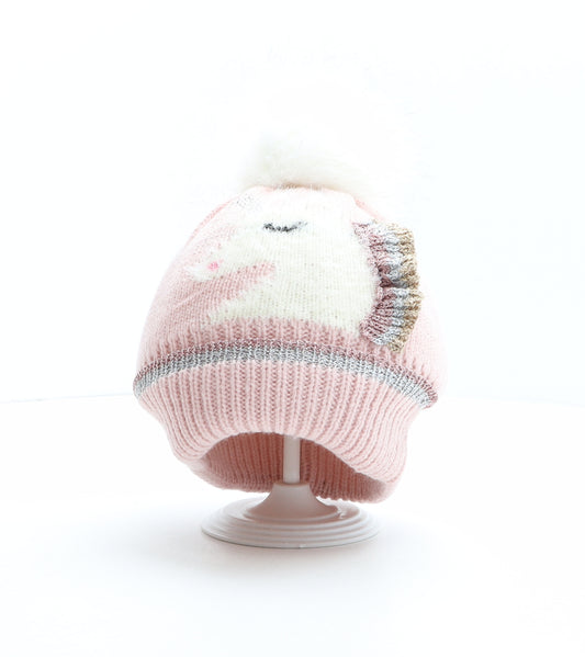 Preworn Girls Pink Acrylic Bobble Hat One Size - Unicorn Design