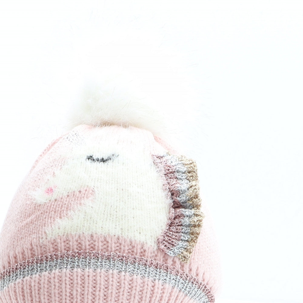 Preworn Girls Pink Acrylic Bobble Hat One Size - Unicorn Design