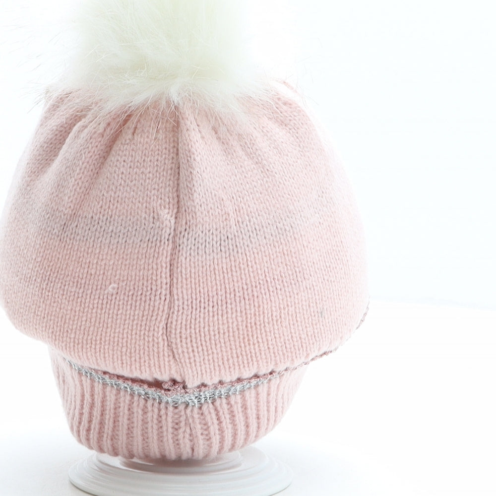Preworn Girls Pink Acrylic Bobble Hat One Size - Unicorn Design